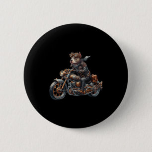 Cool Steampunk Tbull Biker Vintage Motorcycle Dog  2 Inch Round Button
