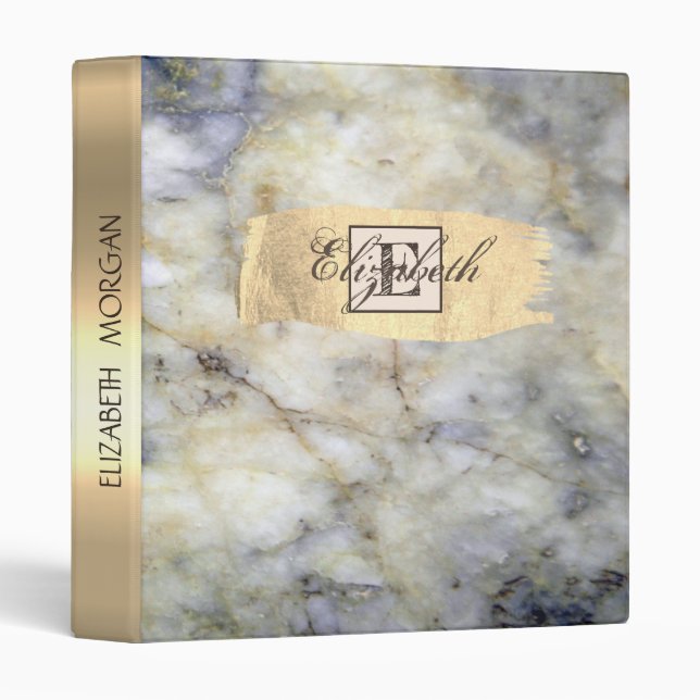 Cool  Stone Marble,Gold Brush Stroke, Monogram Binder (Front/Spine)