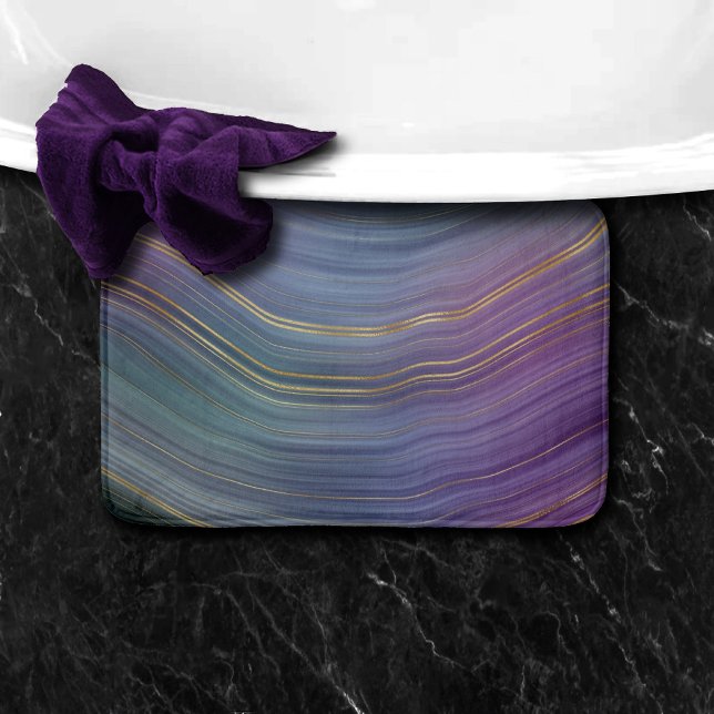 Cool Strata | Beautiful Blue Purple and Gold Agate Bath Mat (Creator Uploaded)