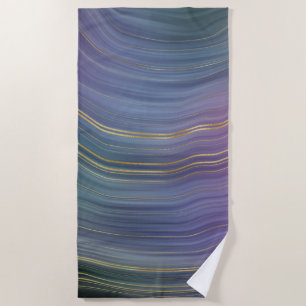 Cool Strata Beautiful Blue Purple and Gold Agate Beach Towel