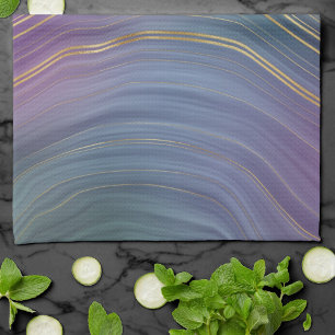 Cool Strata   Beautiful Blue Purple and Gold Agate Kitchen Towel