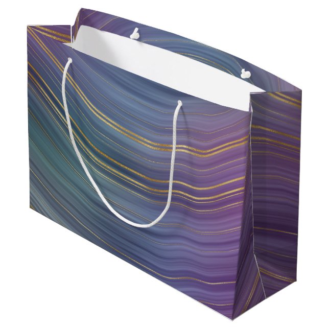 Cool Strata | Beautiful Blue Purple and Gold Agate Large Gift Bag (Back Angled)