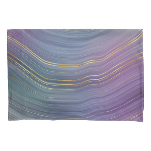 Cool Strata | Beautiful Blue Purple and Gold Agate Pillowcase (Front)