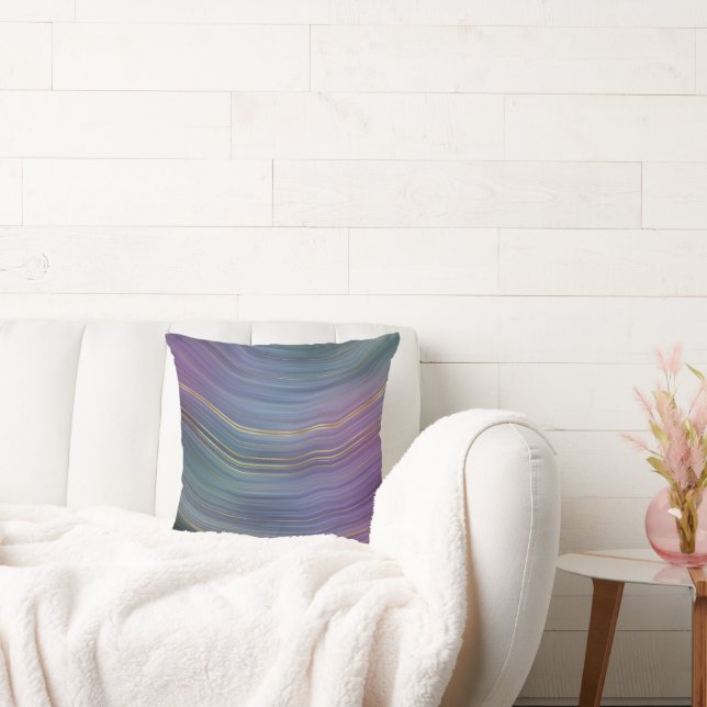 Cool Strata | Beautiful Blue Purple and Gold Agate Throw Pillow (Couch)