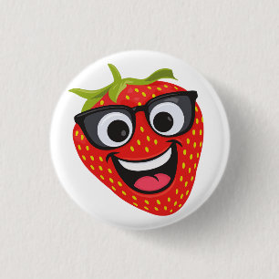 Cool Strawberry Character – Fun Kawaii Fruit Art 1 Inch Round Button