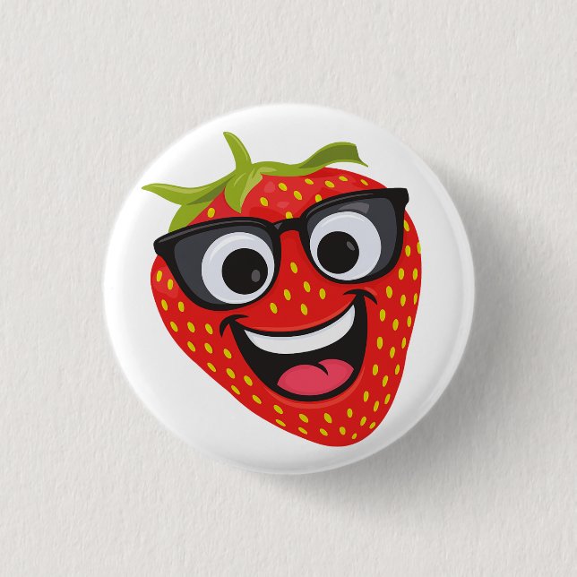 Cool Strawberry Character – Fun Kawaii Fruit Art 1 Inch Round Button (Front)