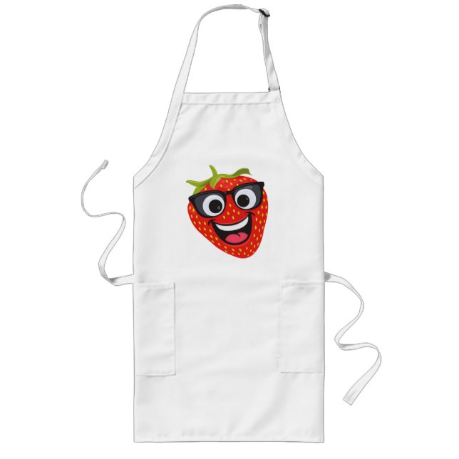 Cool Strawberry Character – Fun Kawaii Fruit Art Long Apron (Front)