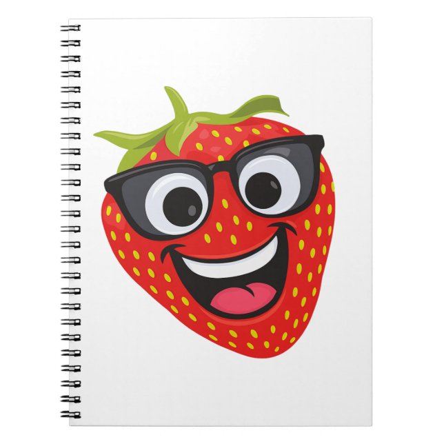 Cool Strawberry Character – Fun Kawaii Fruit Art Notebook (Front)