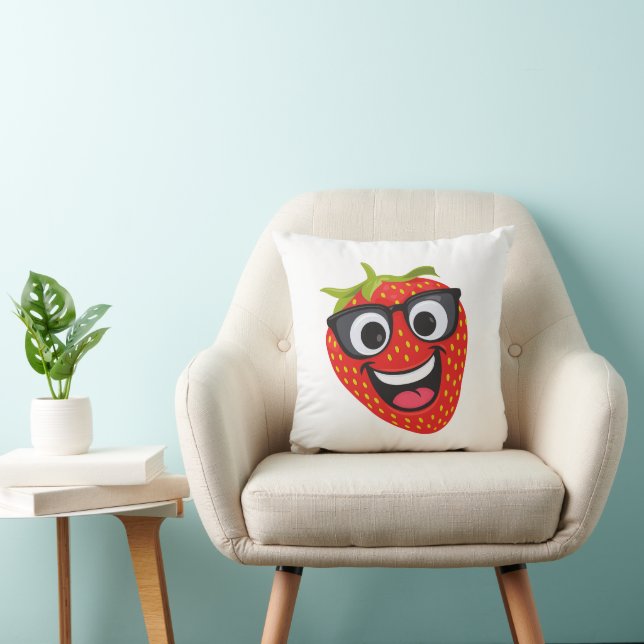 Cool Strawberry Character – Fun Kawaii Fruit Art Throw Pillow (Chair)