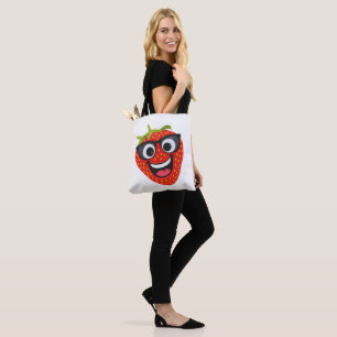 Cool Strawberry Character – Fun Kawaii Fruit Art Tote Bag