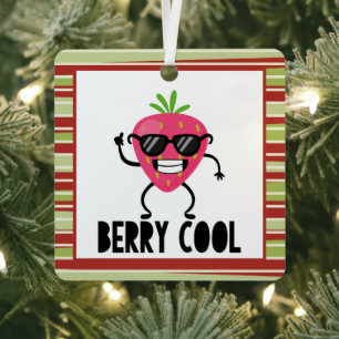 Cool Strawberry Wearing Glasses - Berry Cool Metal Ornament