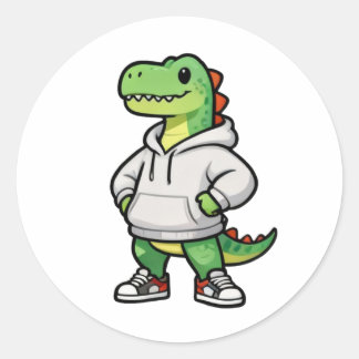 Cool Streetwear Dinosaur Hoodie Kids Design Classic Round Sticker