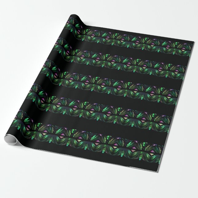 Cool Striped Peacock Crystal Black Green Pattern Wrapping Paper (Unrolled)