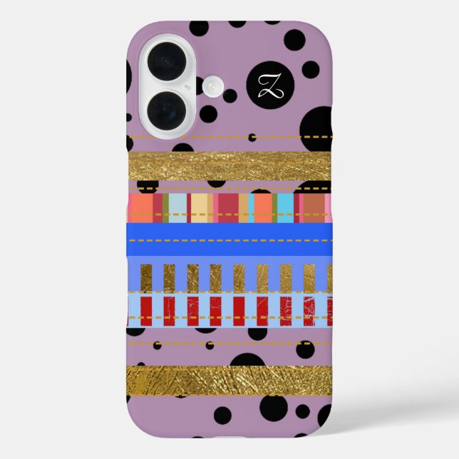 Cool Stripes and Dots & initial Case-Mate iPhone Case (Back)