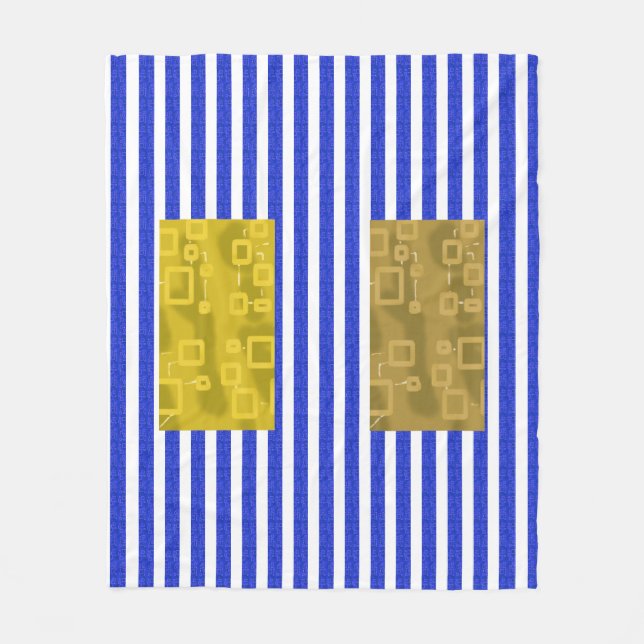 Cool Stripes Blue Gold Geometric  Fleece Blanket (Front)