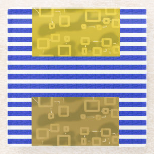 Cool Stripes Blue Gold Geometric  Glass Coaster