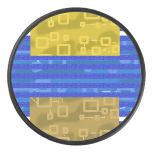 Cool Stripes Blue Gold Geometric Hockey Puck