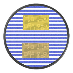 Cool Stripes Blue Gold Geometric Hockey Puck