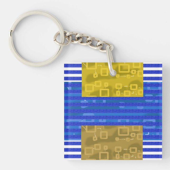 Cool Stripes Blue Gold Geometric  Keychain (Front)