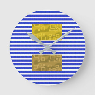 Cool Stripes Blue Gold Geometric Round Clock