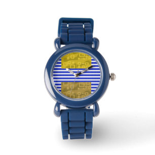 Cool Stripes Blue Gold Geometric  Watch