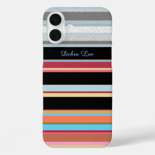 cool stripes with custom name iPhone 16 plus case