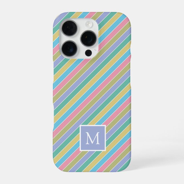 Cool Stylish Colourful Diagonal Striped Monogram iPhone Case (Back)