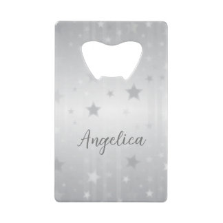 Cool Stylish Modern Silver Stars Elegant Metallic Credit Card Bottle Opener
