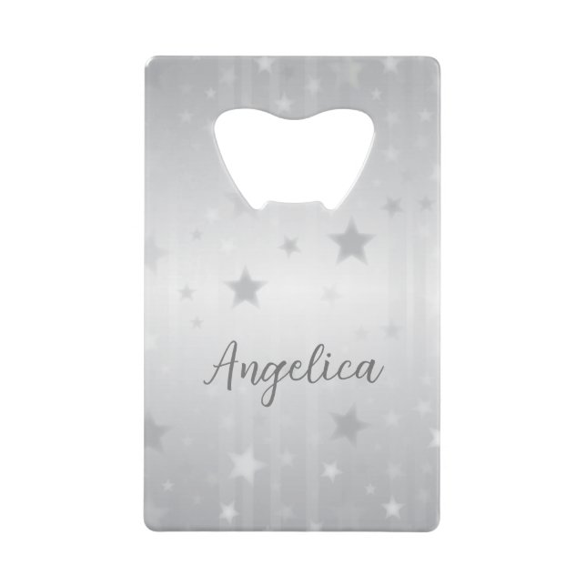 Cool Stylish Modern Silver Stars Elegant Metallic Credit Card Bottle Opener (Front)
