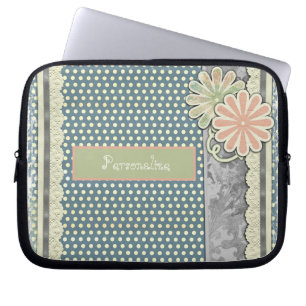 Cool Stylish Polka Dots Lace & Daisies Personalize Laptop Sleeve
