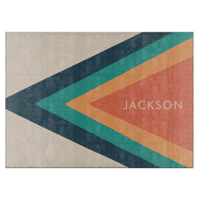 Cool Stylish Retro Stripes Personalized  Cutting Board (Front)