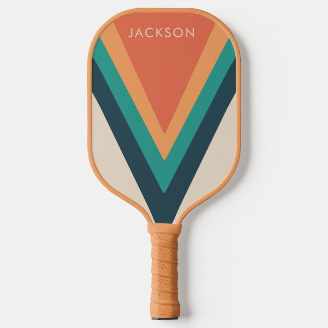 Cool Stylish Retro Stripes Personalized Pickleball Paddle (Front)