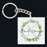 COOL SUCCULENT WREATH FOLIAGE WATERCOLOR MONOGRAM KEYCHAIN<br><div class="desc">If you need any further customisation or any other matching items,  please feel free to contact me at info@yellowfebstudio.com</div>