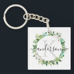 COOL SUCCULENT WREATH FOLIAGE WATERCOLOR MONOGRAM KEYCHAIN<br><div class="desc">If you need any further customisation or any other matching items,  please feel free to contact me at info@yellowfebstudio.com</div>