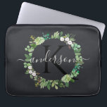 COOL SUCCULENT WREATH FOLIAGE WATERCOLOR MONOGRAM LAPTOP SLEEVE<br><div class="desc">If you need any further customisation or any other matching items,  please feel free to contact me at info@yellowfebstudio.com</div>
