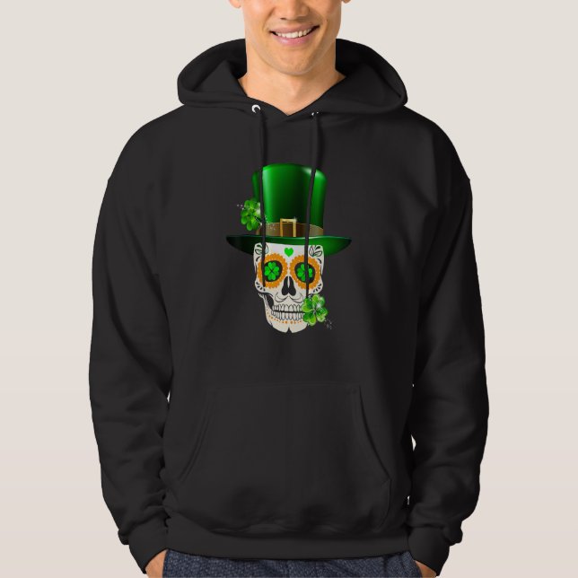 Cool Sugar Skull Saint Patrick's Day Shamrock Iris Hoodie (Front)
