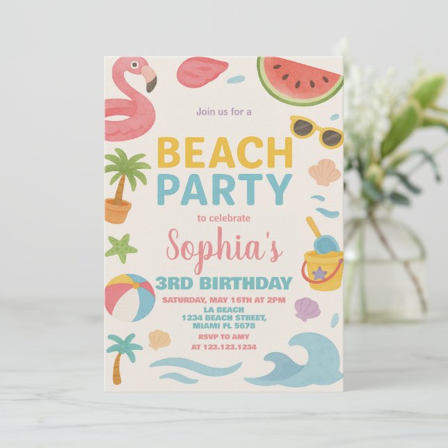 Cool Summer Beach Anniversaire Invitation & Décor (Debout devant)
