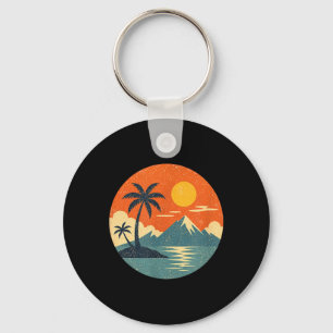 Cool Summer Beach Vacation Men Women Sunset Palm Keychain
