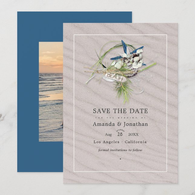 Cool Summer Beach Wedding Photo Save The Date (Front/Back)