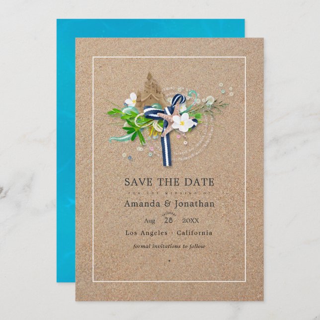 Cool Summer Beach Wedding Photo Save The Date (Front/Back)
