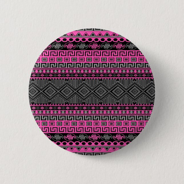 Cool summer  bright hot pink Aztec pattern 2 Inch Round Button (Front)