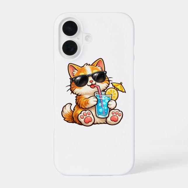 Cool Summer Cat iPhone 16 Case (Back)