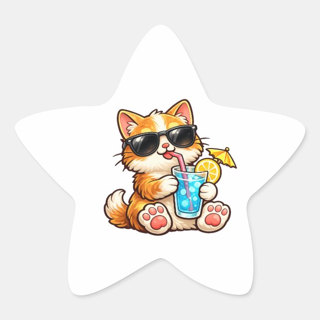 Cool Summer Cat Star Sticker (Front)