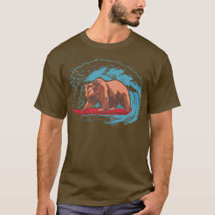Cool summer design featuring a grizzly bear surfin T-Shirt
