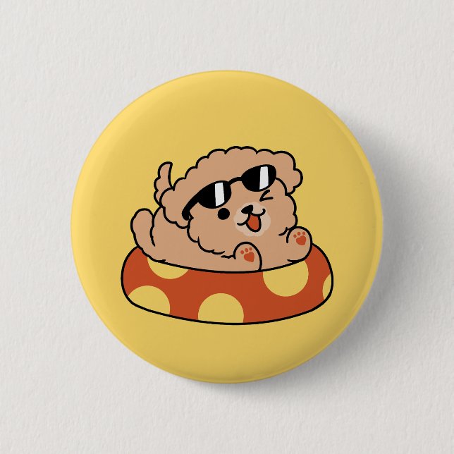 Cool Summer Dog Floating – Cute Puppy Pool Party 2 Inch Round Button (Front)