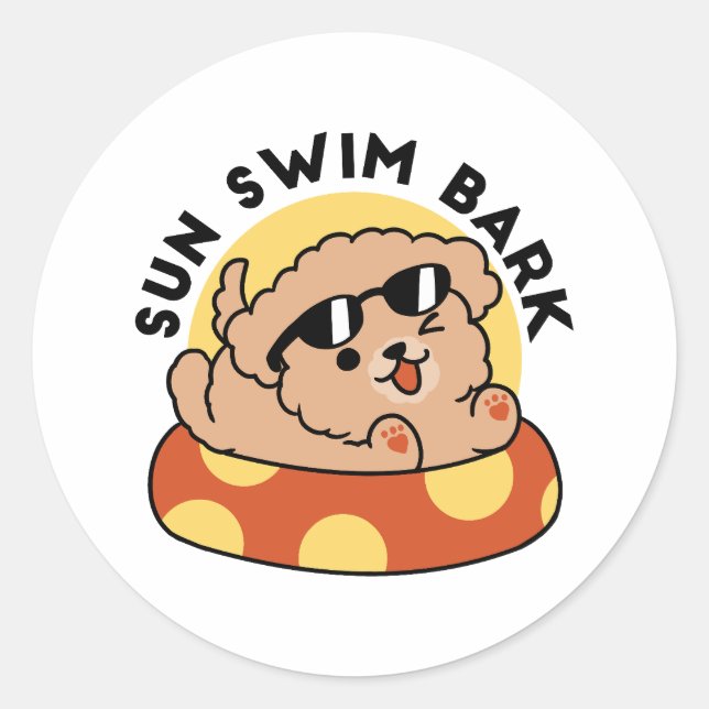 Cool Summer Dog Floating – Cute Puppy Pool Party Classic Round Sticker (Front)