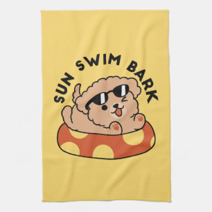 Cool Summer Dog Floating – Cute Puppy Pool Party Kitchen Towel