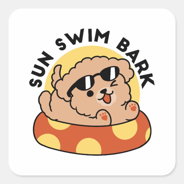 Cool Summer Dog Floating – Cute Puppy Pool Party Square Sticker (Front)