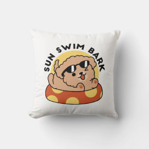 Cool Summer Dog Floating – Cute Puppy Pool Party Throw Pillow