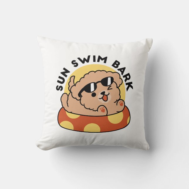 Cool Summer Dog Floating – Cute Puppy Pool Party Throw Pillow (Front)